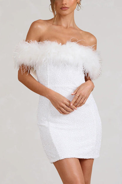 Slim-fit Strapless Feather Sequin Mini Dress