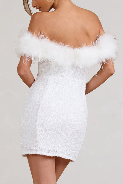 Slim-fit Strapless Feather Sequin Mini Dress