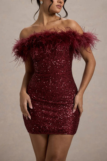 Slim-fit Strapless Feather Sequin Mini Dress