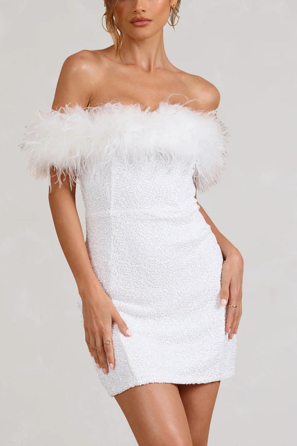 Slim-fit Strapless Feather Sequin Mini Dress