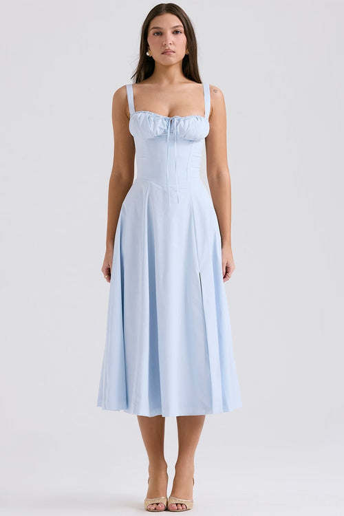 AURORA LACE-UP MIDI DRESS - BLUE