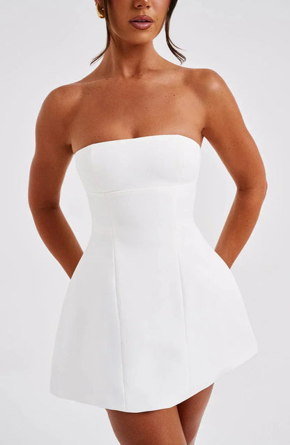 CAMILA STRAPLESS MINI DRESS- WHITE