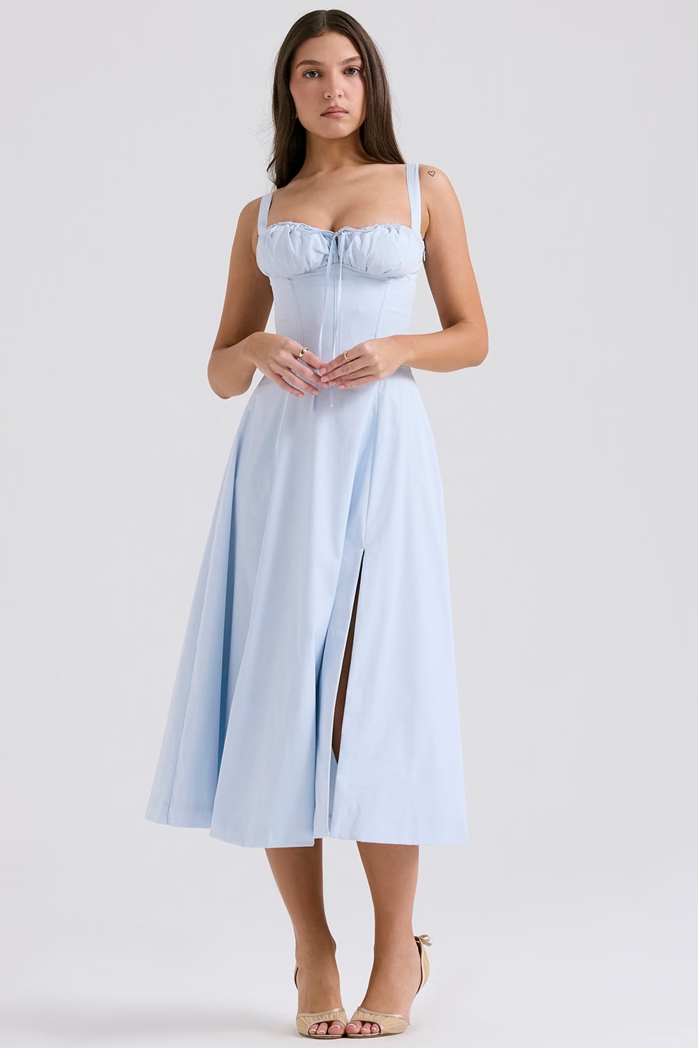 AURORA LACE-UP MIDI DRESS - BLUE