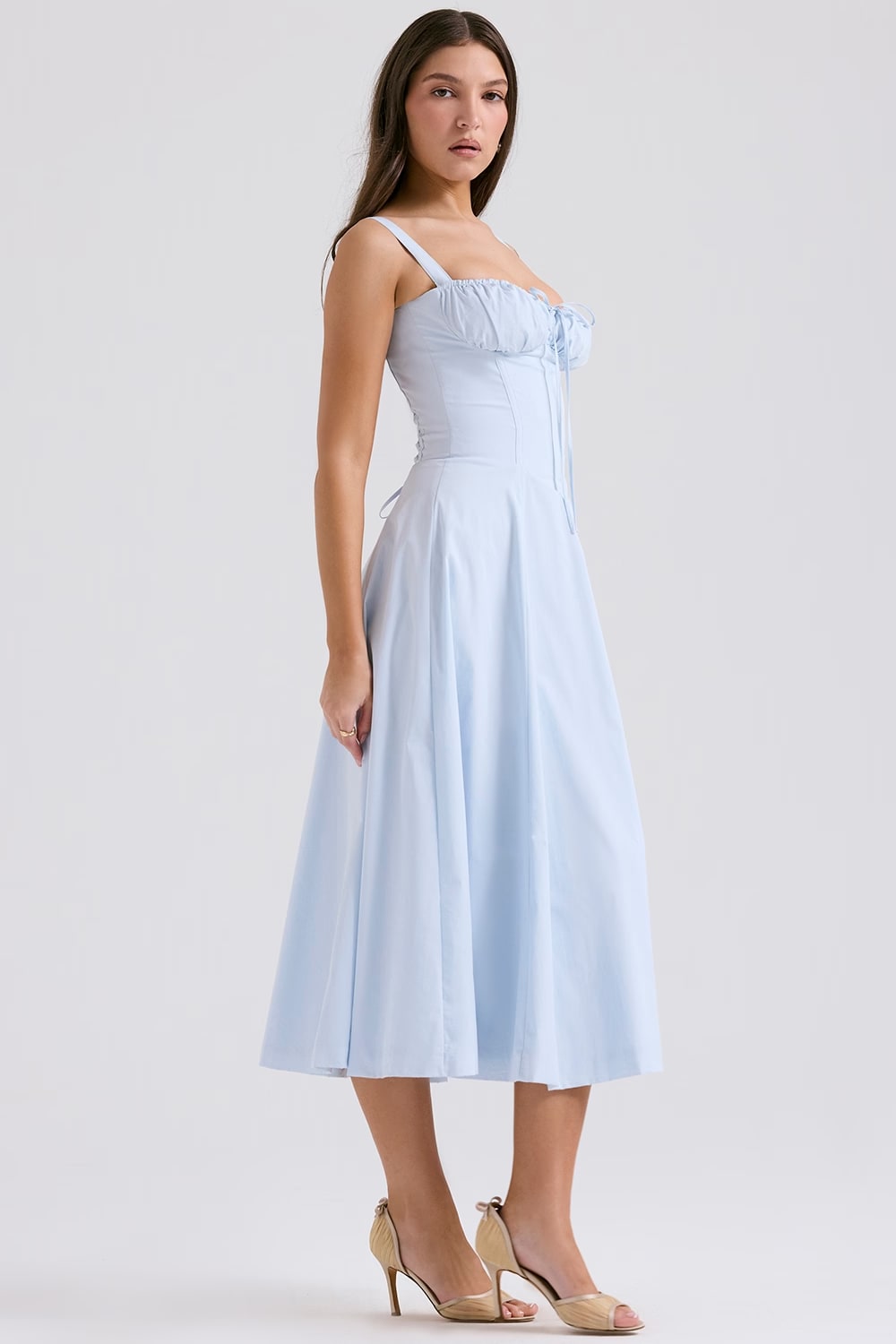 AURORA LACE-UP MIDI DRESS - BLUE