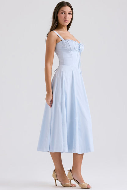 AURORA LACE-UP MIDI DRESS - BLUE