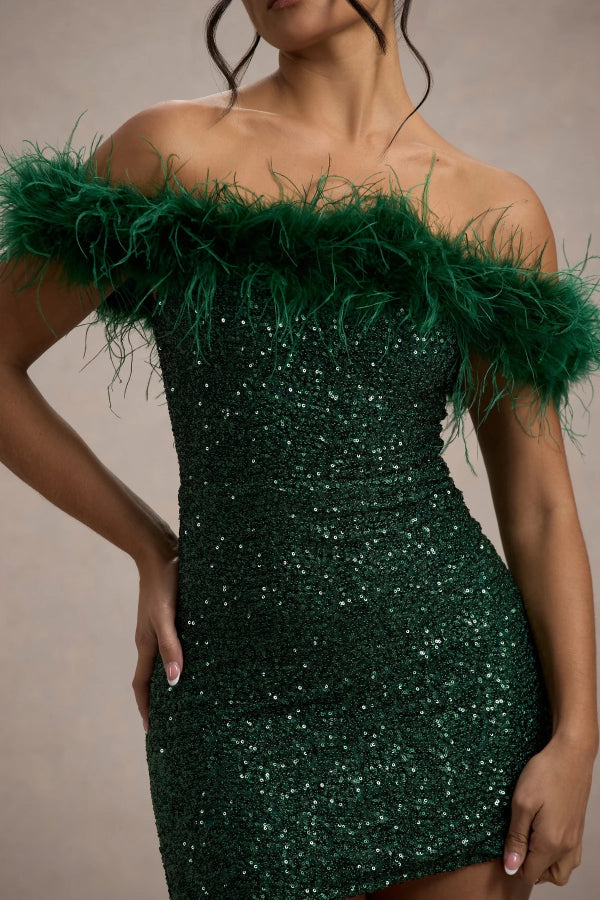 Slim-fit Strapless Feather Sequin Mini Dress