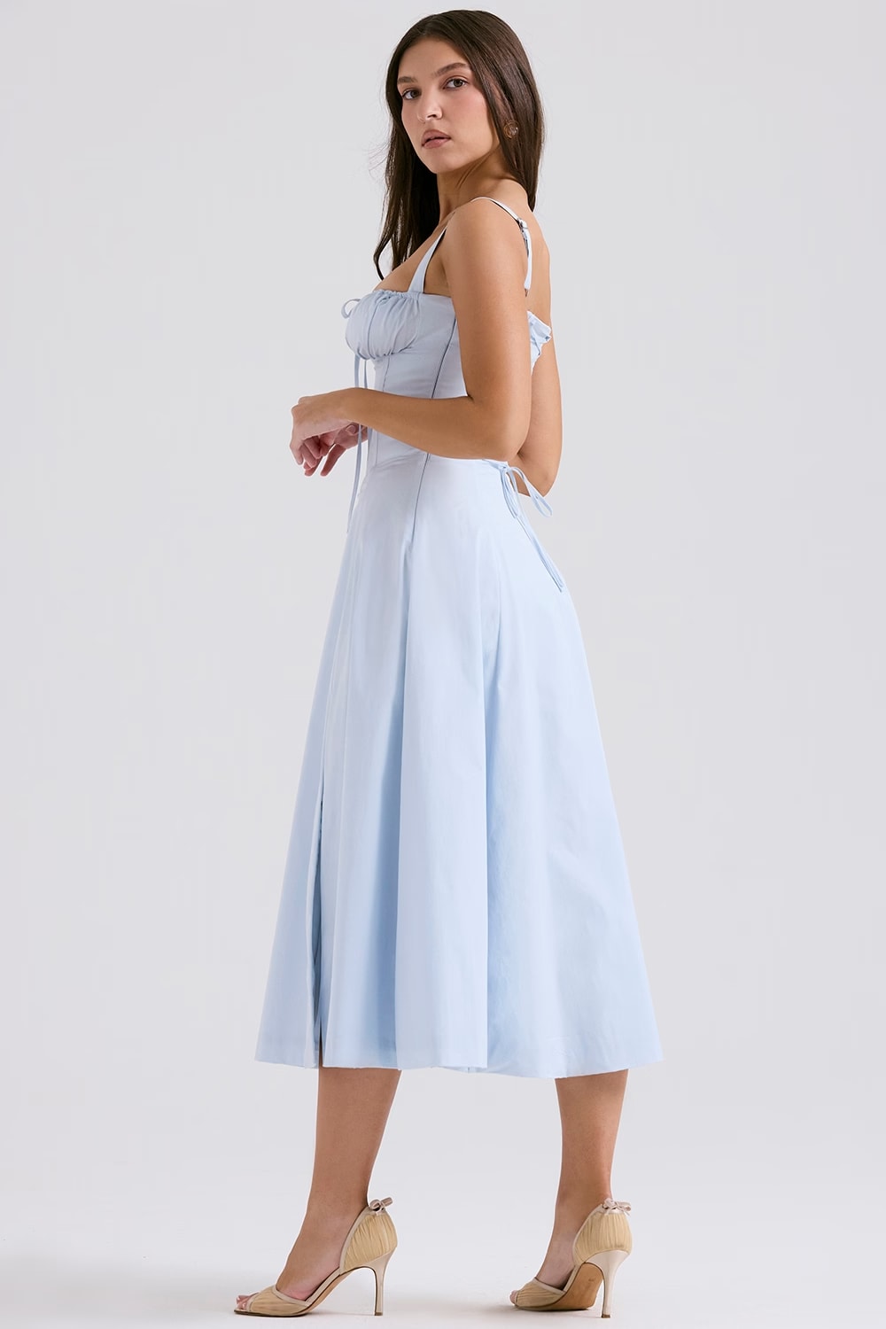 AURORA LACE-UP MIDI DRESS - BLUE