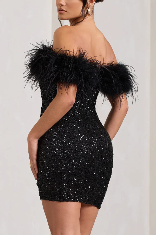 Slim-fit Strapless Feather Sequin Mini Dress