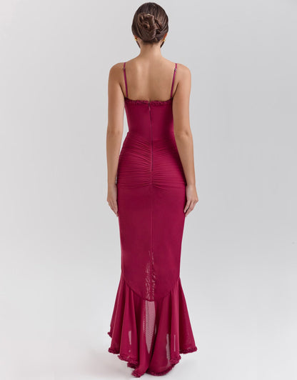 Aurora Ruffle Maxi Dress - Bordeaux