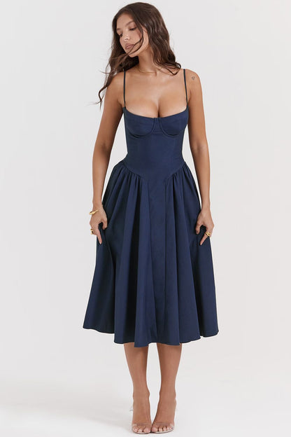 JASMIN MIDI DRESS - NAVY