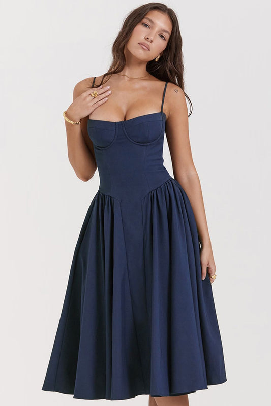 JASMIN MIDI DRESS - NAVY