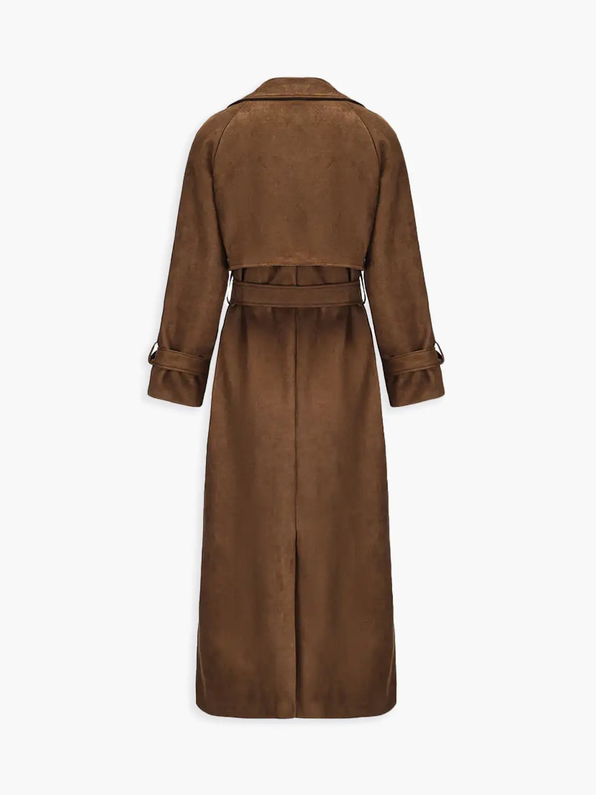 Elegant Faux Suede Belted Trench