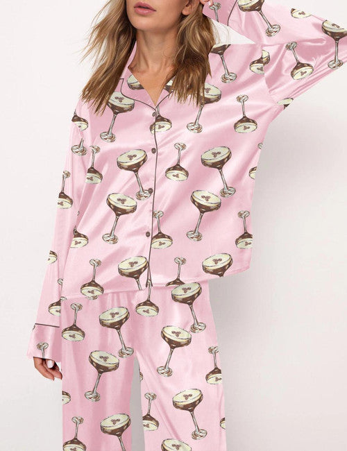 Espresso Martini Satin Pajama Long Set For Women