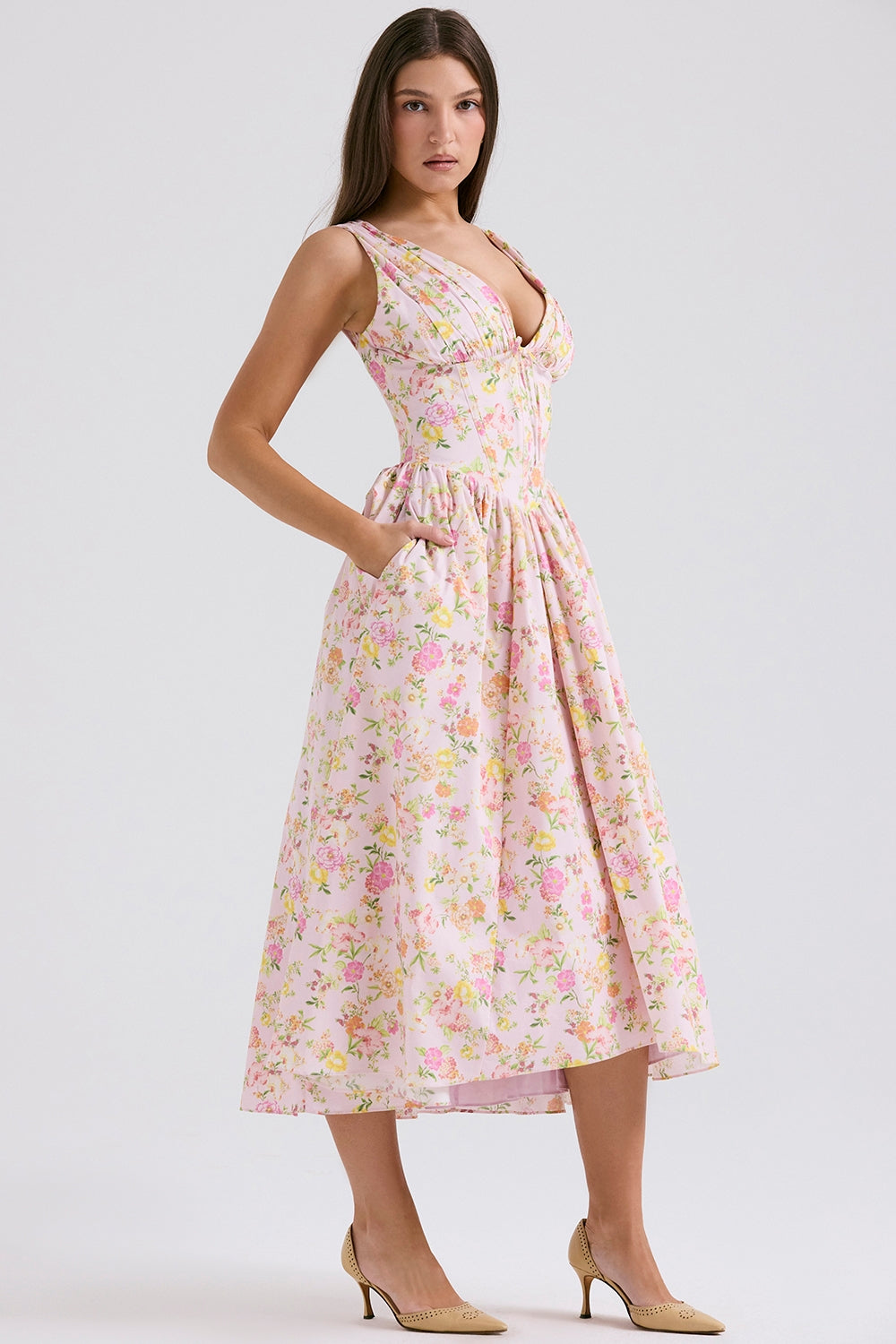 CRYSTAL MIDI DRESS - PINK MEADOW